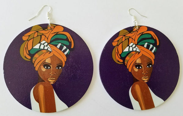 African Sisi Wooden Earrings (Purple/Brown) - Oludan