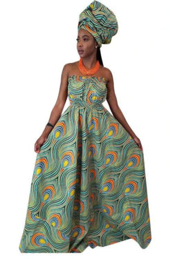 African Print Peacocke Maxi Dress - Oludan