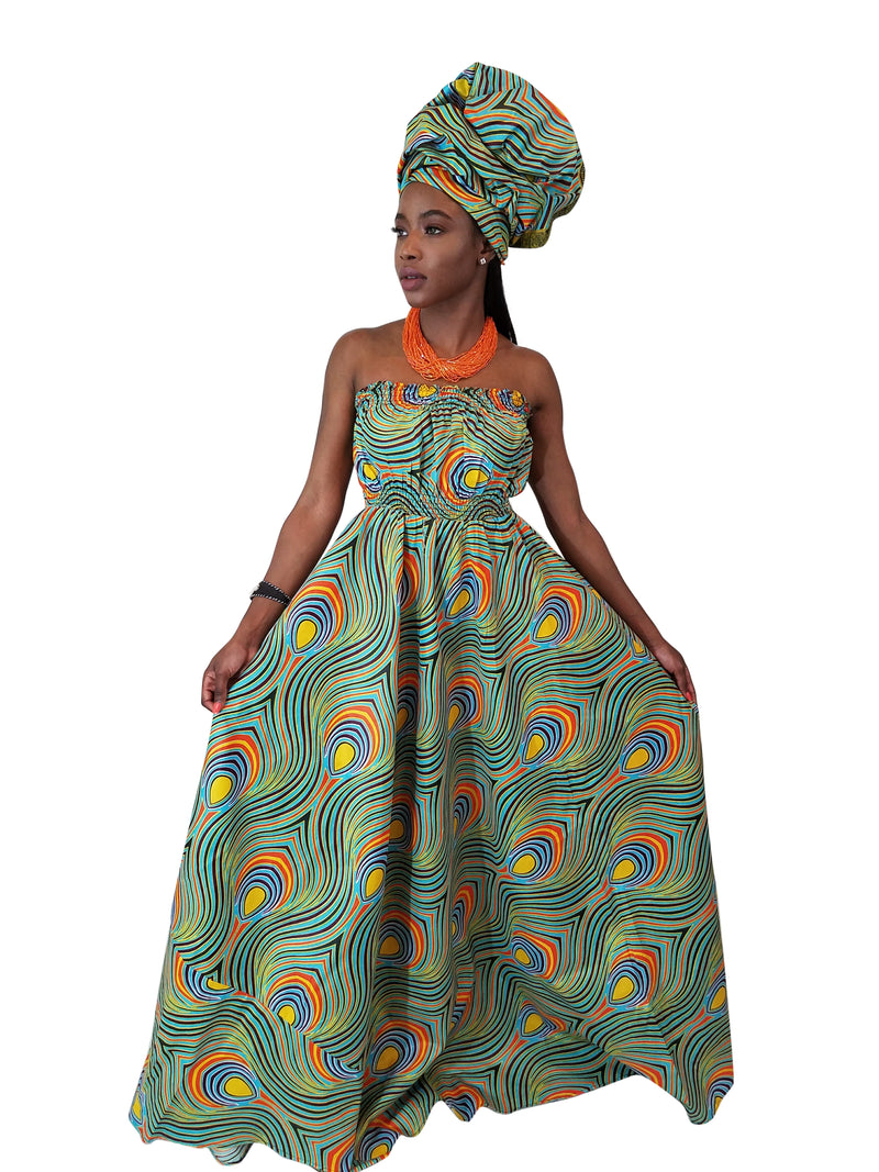 African Print Peacocke Maxi Dress - Oludan