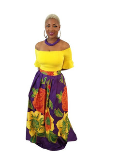 African Print Annie Floral Maxi Skirt - Purple/Yellow - Oludan