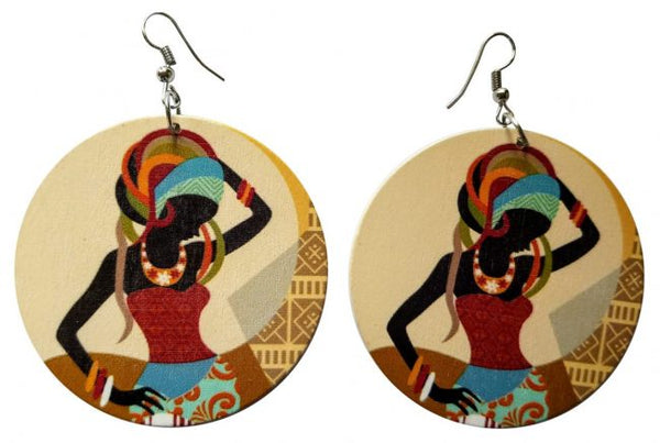 African Wura Wooden Earrings (Multicolored) - Oludan