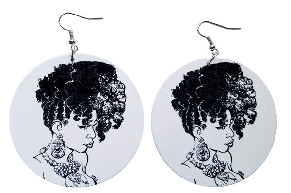 African Iyabo Wooden Earrings (Black/White) - Oludan