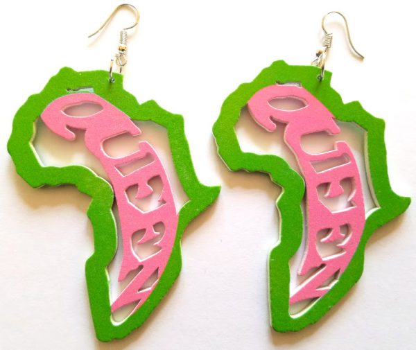 Africa Akai Shape Queen Earrings (Pink/Green) - Oludan