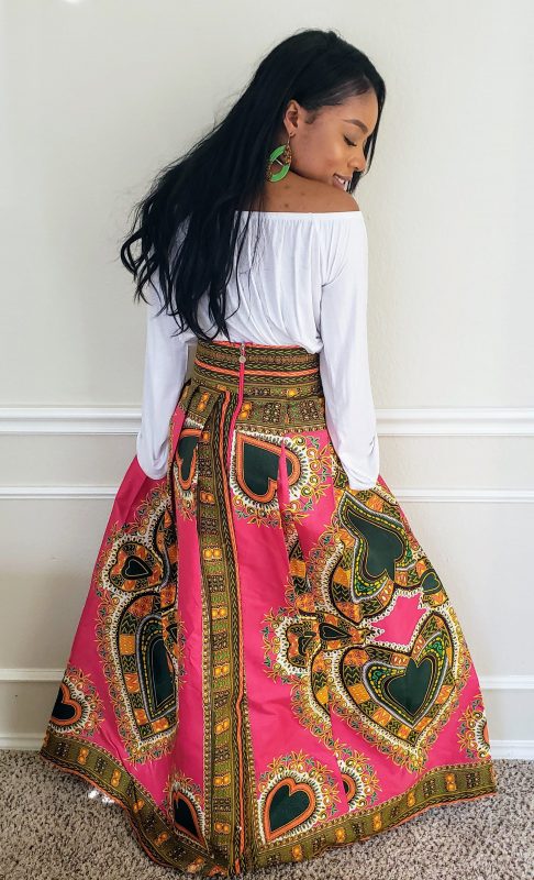 African Print Ife Dashiki Maxi Skirt (Pink/Green) - Oludan