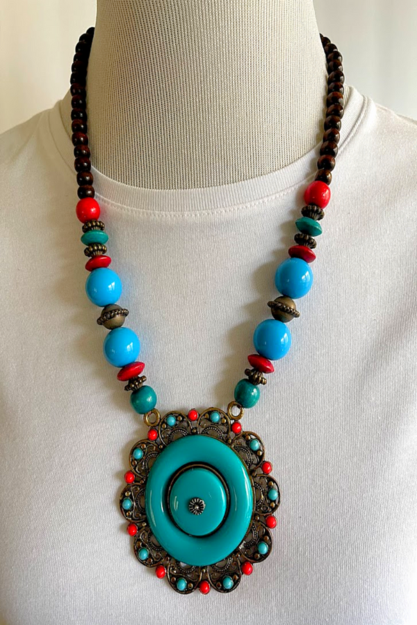 Turquoise Circle Tribal African Necklace