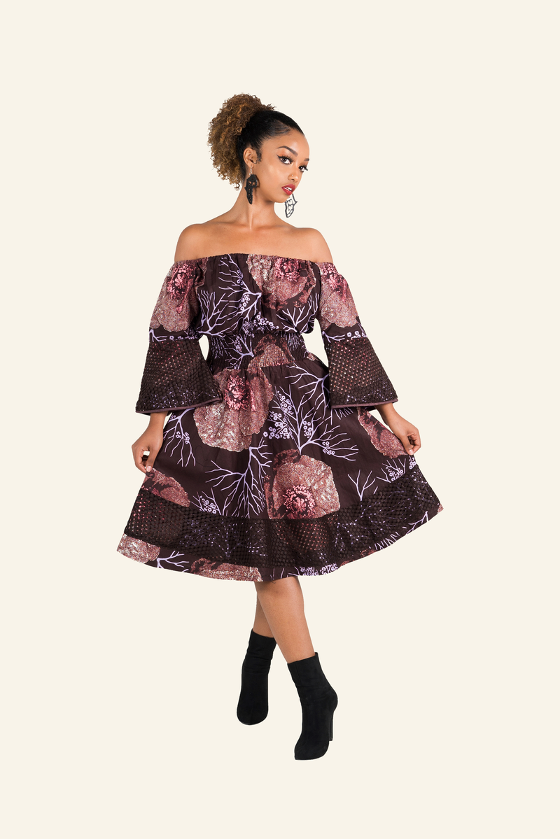 African Print Ude Midi Dress - Oludan