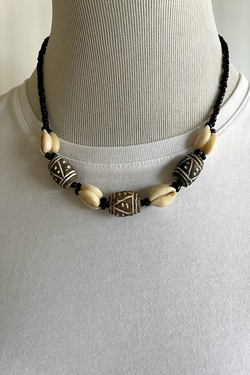 Meko African Bead and Cowrie Necklace