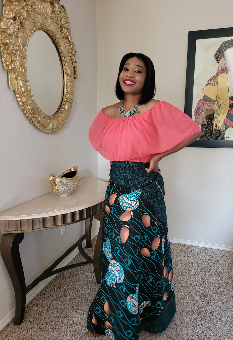 African Print Eje Wrap Maxi Skirt