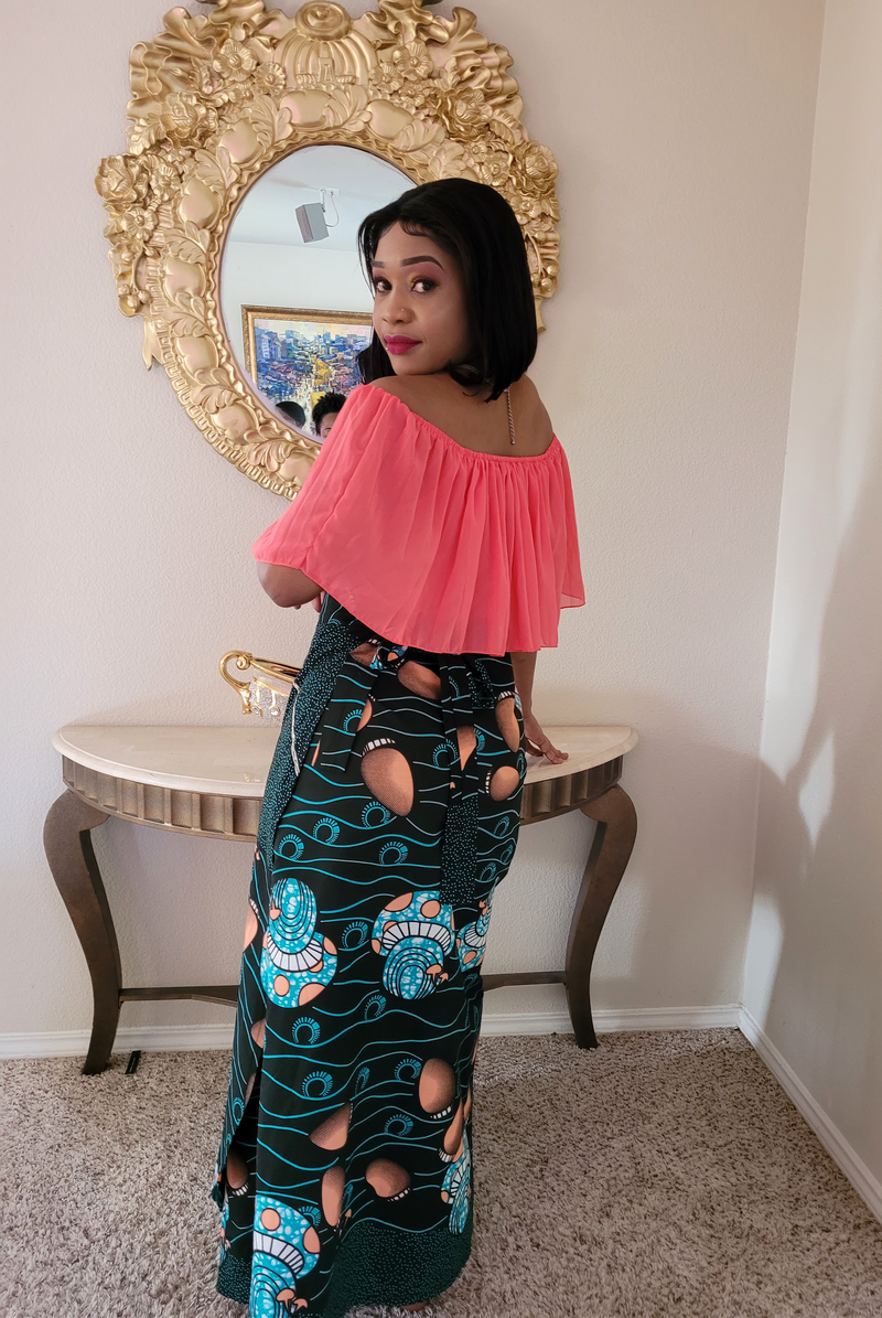 African Print Eje Wrap Maxi Skirt