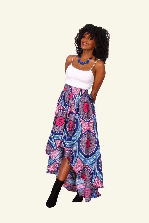 African Print Daisy High Low Skirt - Oludan