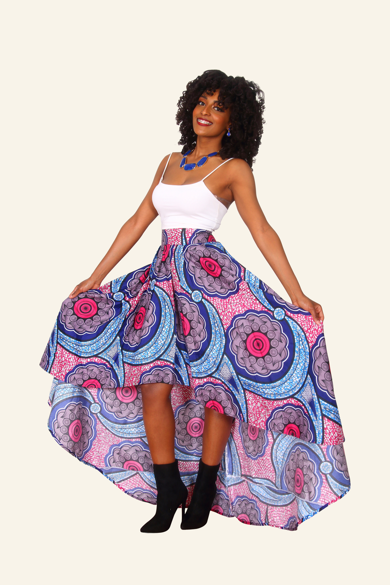 African Print Daisy High Low Skirt - Oludan