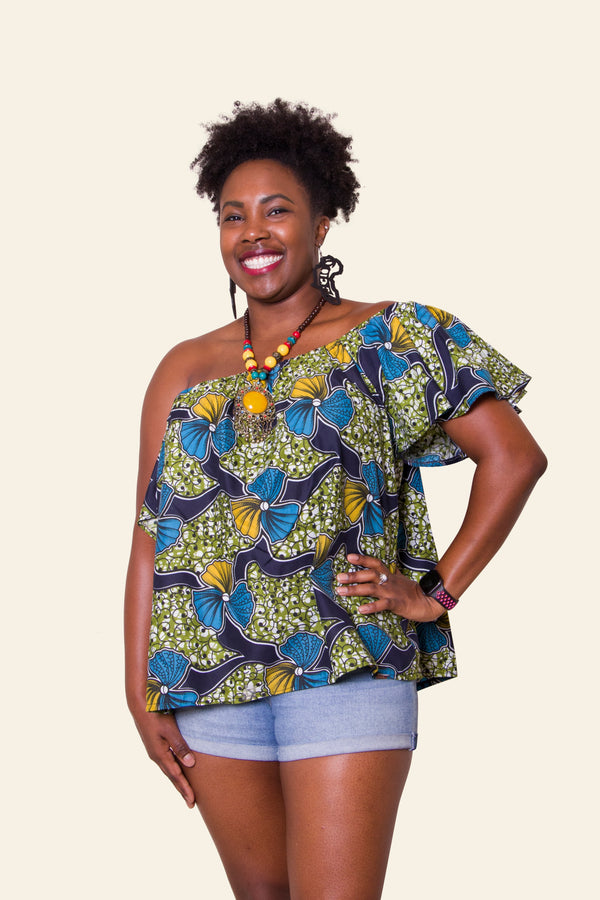 African Print Blue Abieyuwa Top