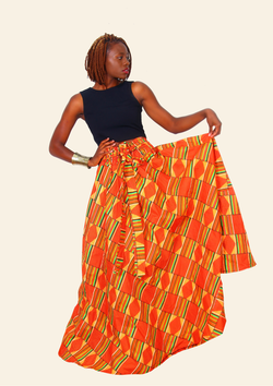 African Skirt Orange Kente With Elastic Waist