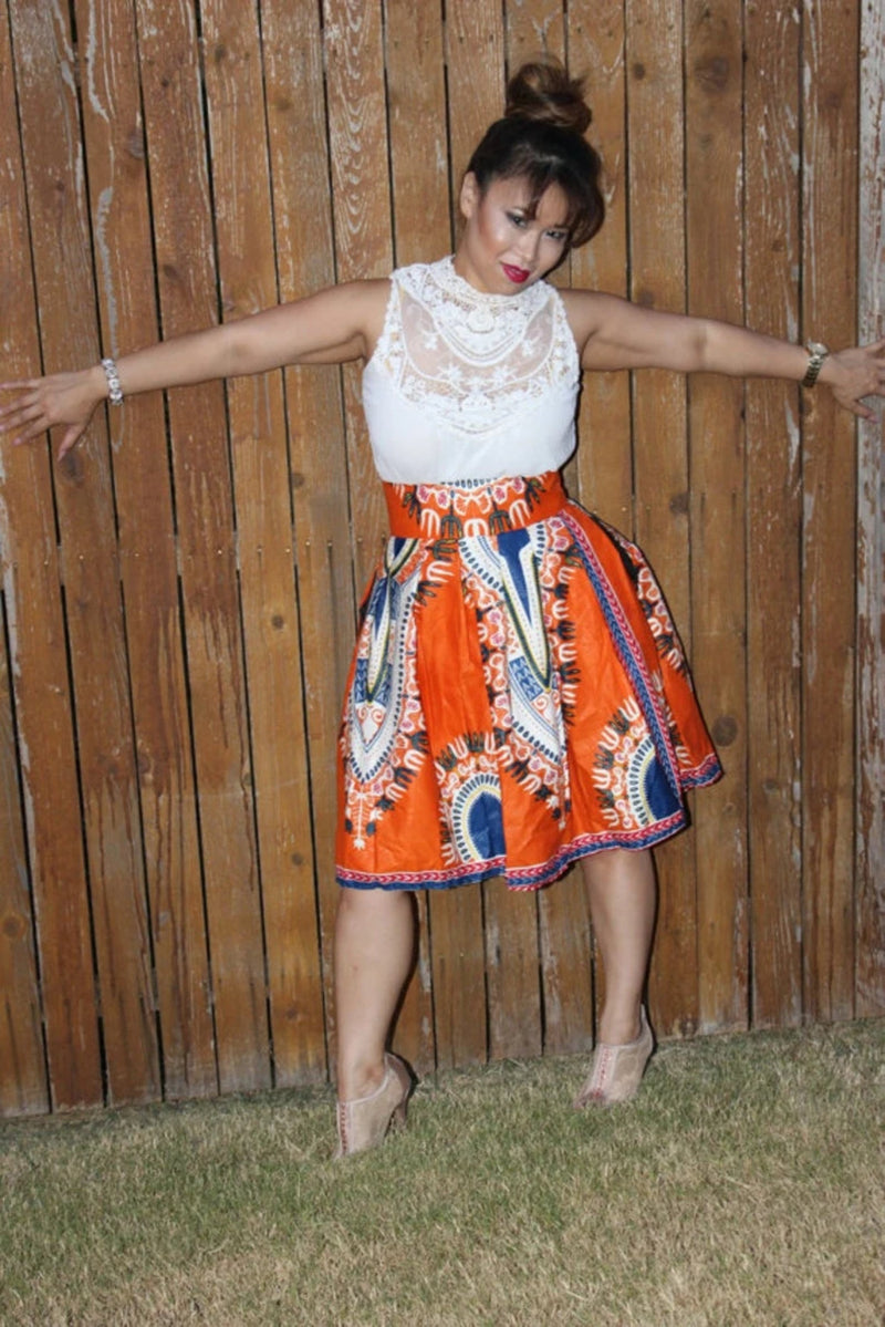 African Print Sharifa Midi Skirt - Oludan