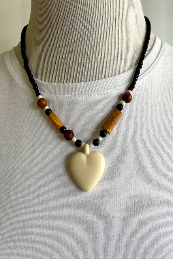 African Love Bone Necklace (White/Black)