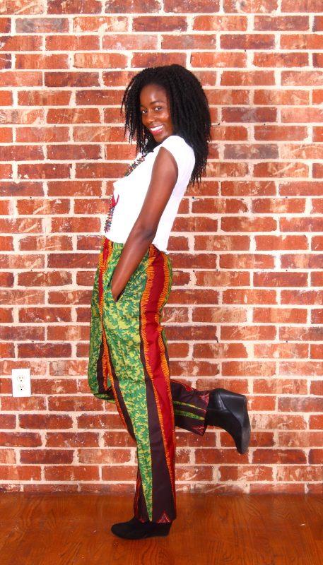 African Print Uwaila Striped Pants (Green/Brown) - Oludan