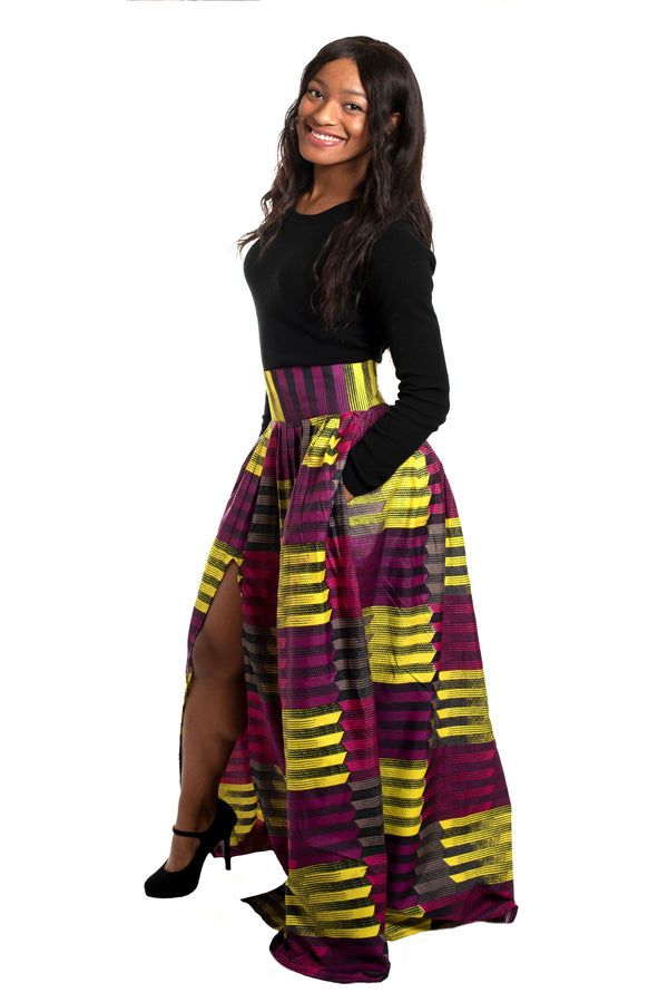 African Print Ngozi Maxi Skirt With Slit - Oludan