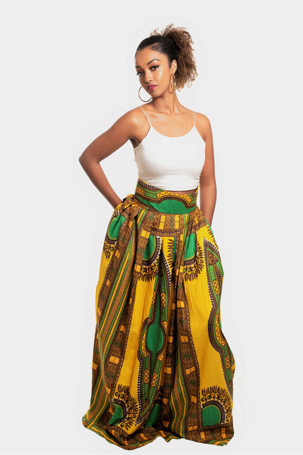 African Print Ogorgho Dashiki Maxi Skirt - Oludan