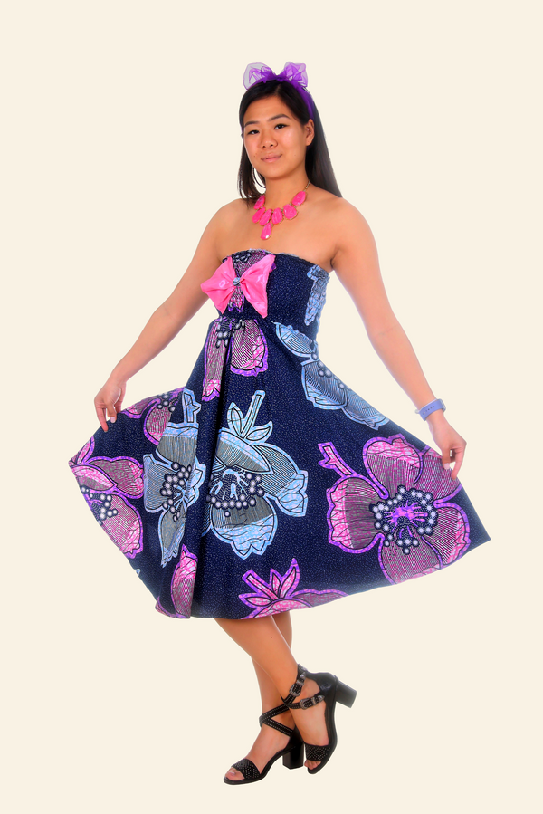 African Print Bimpe Midi Dress (Blue/Pink)