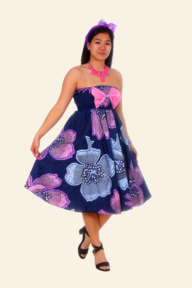 African Print Bimpe Midi Dress (Blue/Pink)