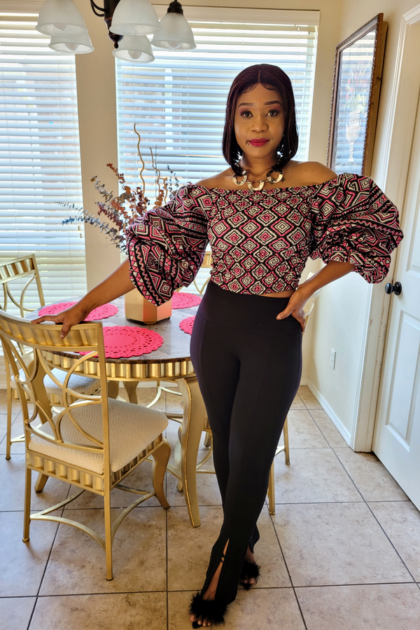 African Print Obara Balloon Sleeve Top Media 1 of 3