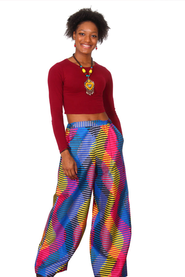 African Print Rainbow Palazzo Pants - Oludan