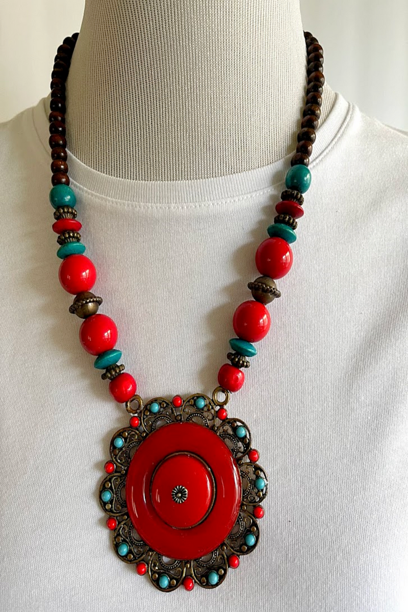 Red Circle African Tribal Necklace