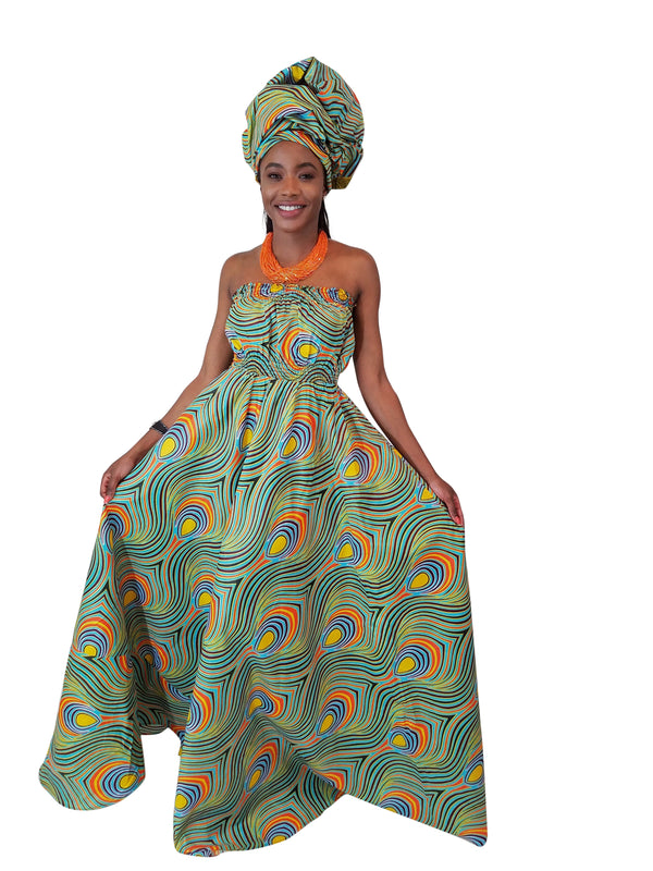 African Print Peacocke Maxi Dress - Oludan