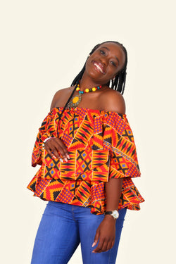 African Print Tina Kente Off The Shoulder Top - Oludan