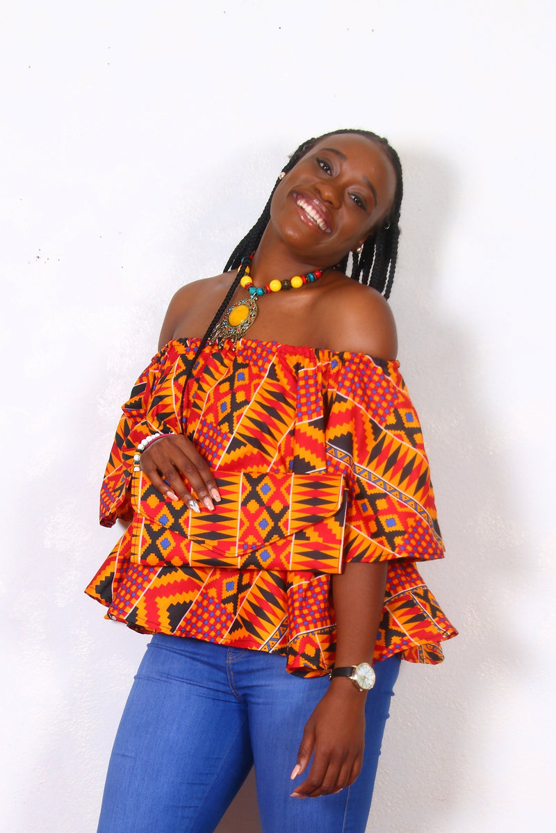 African Print Tina Kente Off The Shoulder Top - Oludan