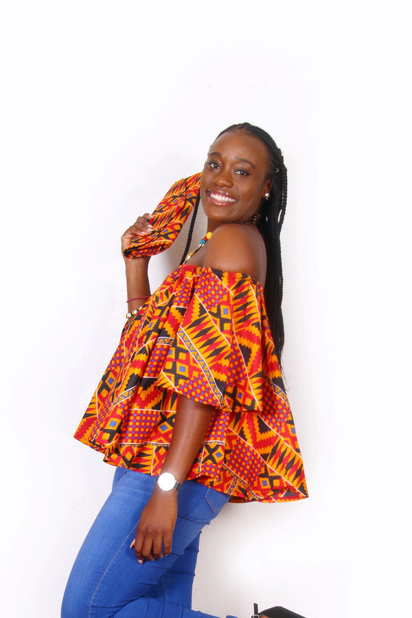 African Print Tina Kente Off The Shoulder Top - Oludan