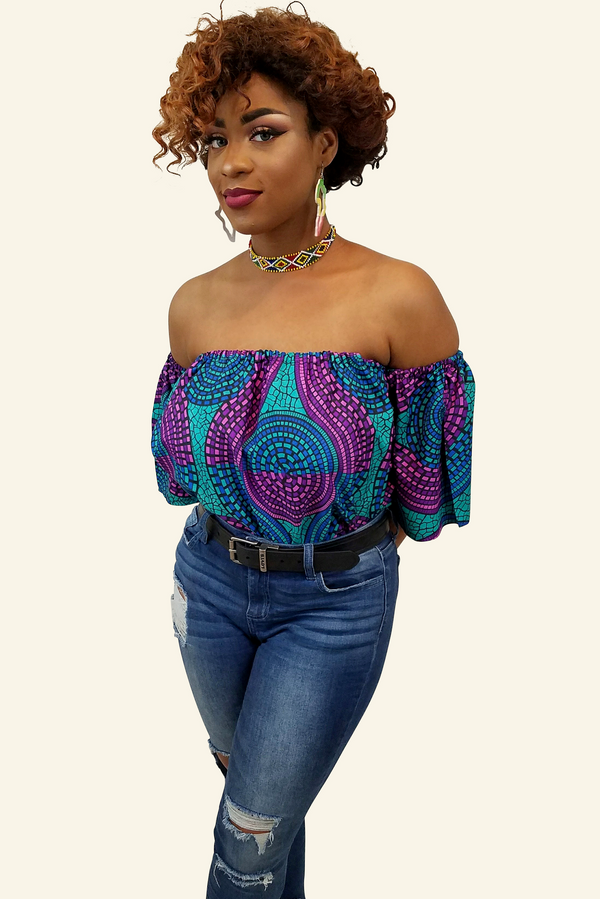 African Print Caro Off Shoulder Top