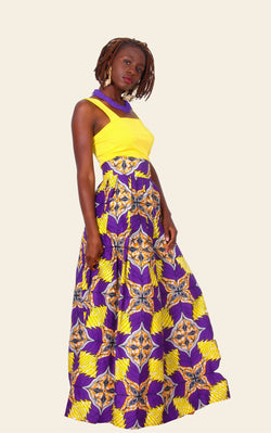 African Print Ariya Maxi Skirt (Purple/Yellow)