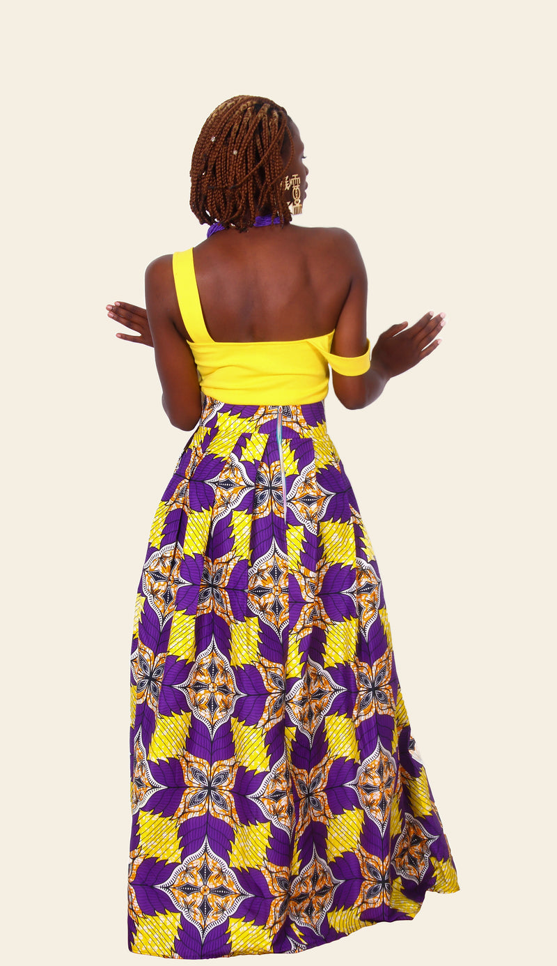 African Print Ariya Maxi Skirt (Purple/Yellow)