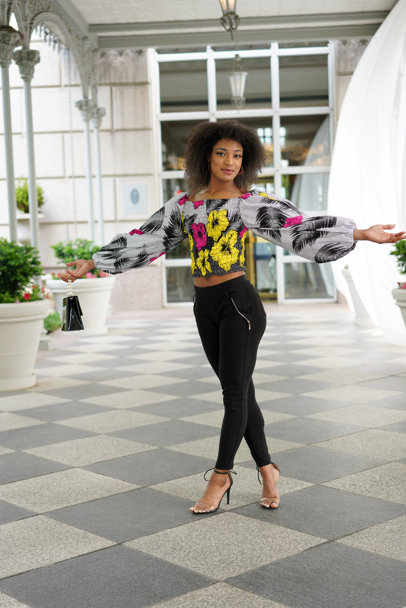 African Print Ekiuwa Balloon Sleeve Top