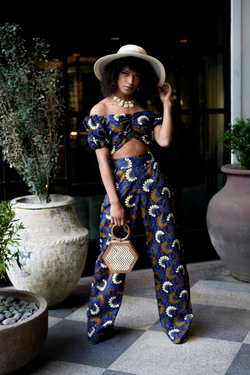 African Print Kofo Cropped Top And Wide Leg Pants Set