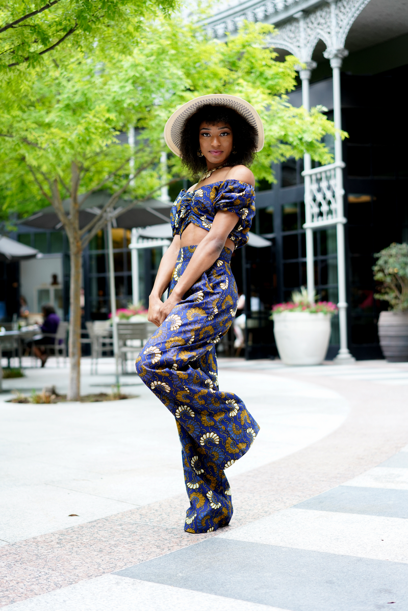 African Print Kofo Cropped Top And Wide Leg Pants Set