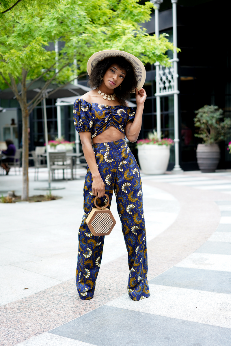 African Print Kofo Cropped Top And Wide Leg Pants Set