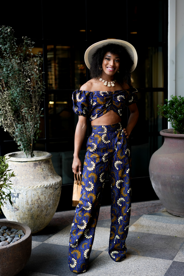 African Print Kofo Cropped Top And Wide Leg Pants Set