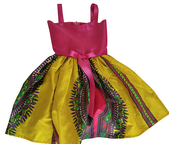 African Print Yellow Dashiki Dress For Girls - Oludan