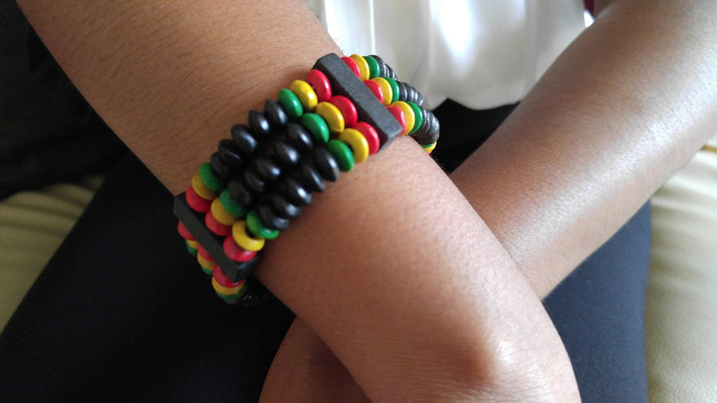 Rasta Colored Wooden Beads African Bracelet - Oludan