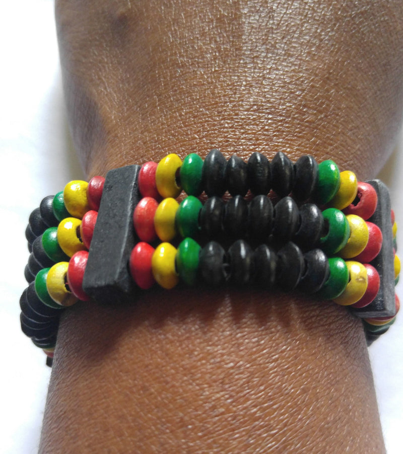 Rasta Colored Wooden Beads African Bracelet - Oludan