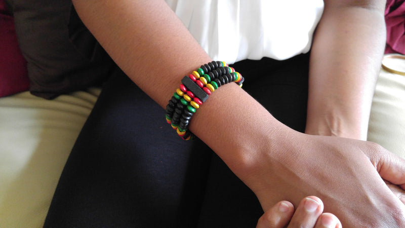 Rasta Colored Wooden Beads African Bracelet - Oludan