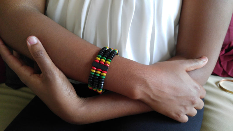 Rasta Colored Wooden Beads African Bracelet - Oludan