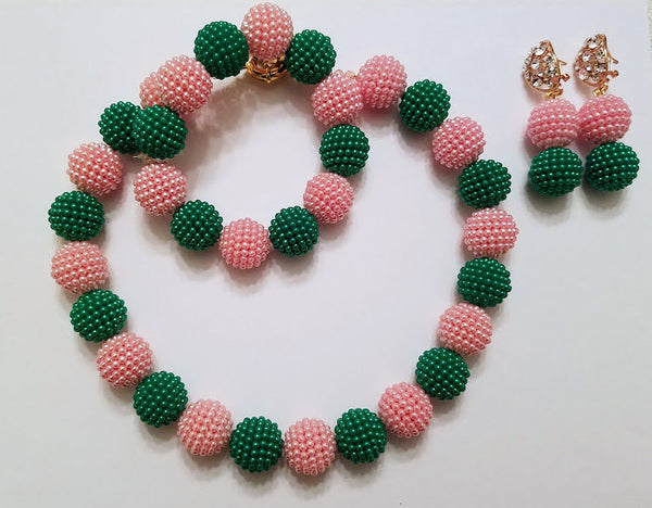 Izin African Beads Necklace Set (Pink/Green) - Oludan