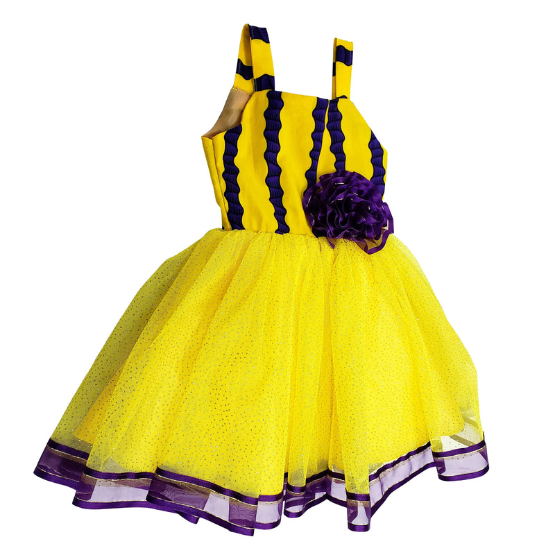 African Print Roli Dress for Girls  (Yellow/Purple) - Oludan