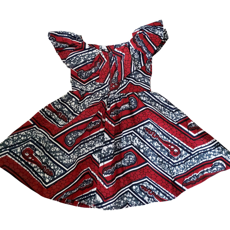 African Print Remi Midi Dress For Girls (Red/White) - Oludan