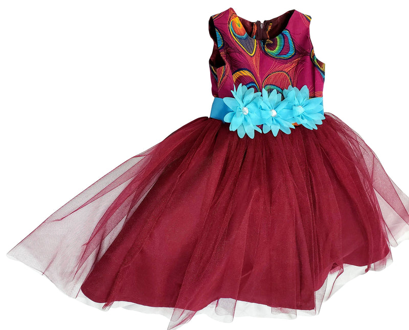 Yeside African Print Tutu Dress For Girls (Maroon/Teal) - Oludan