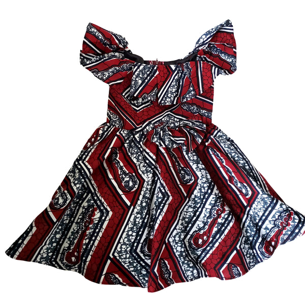 African Print Remi Midi Dress For Girls (Red/White) - Oludan