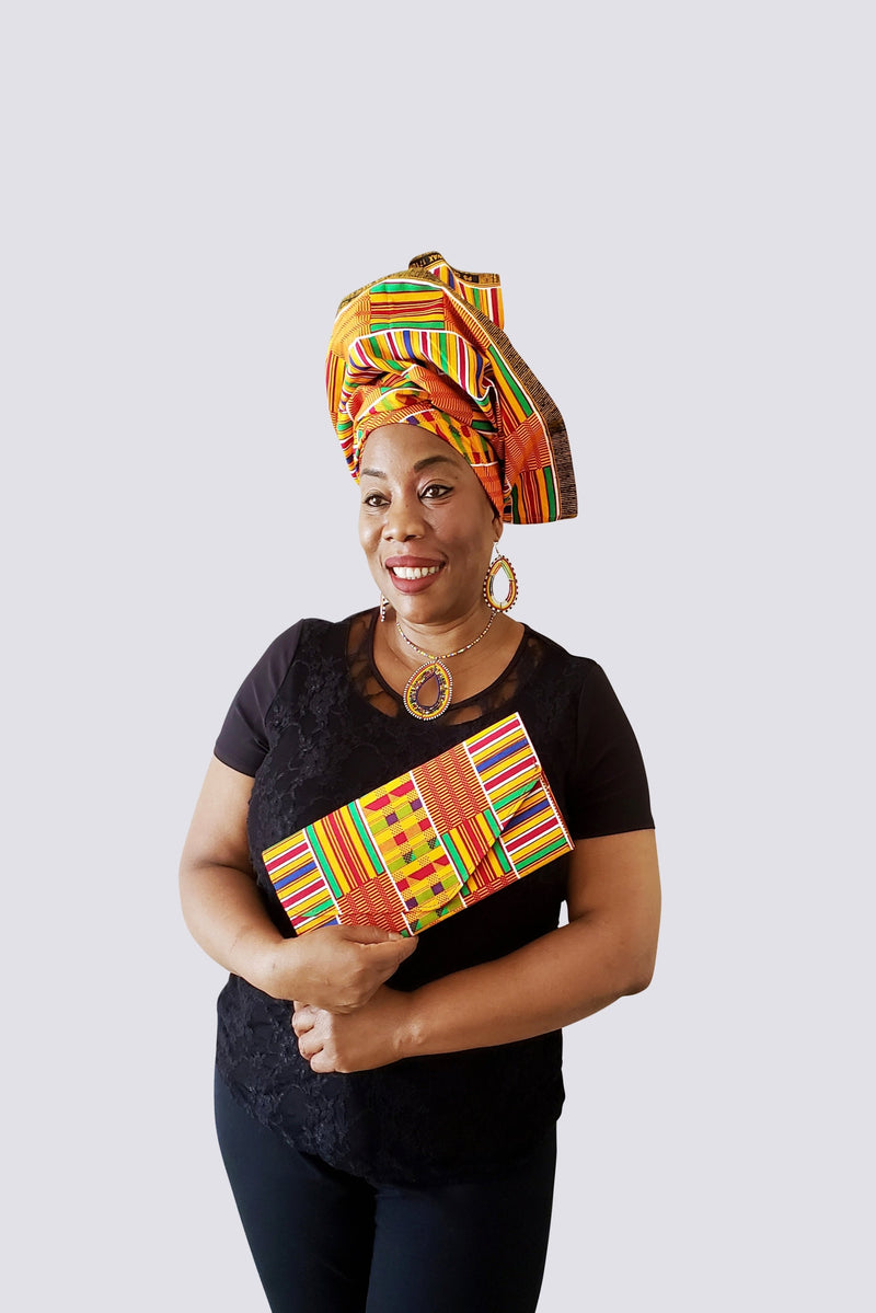 African Esigede Headwrap & Matching Clutch - Oludan